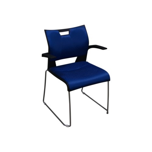 Global Duet Used Stack Chair with Padded Seat, Blue and Black - Image 1