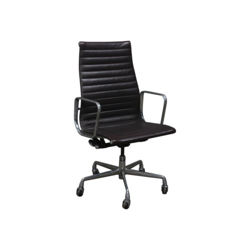 Herman Miller Eames Used Aluminum Group High Back Management Chair, Brown Leather