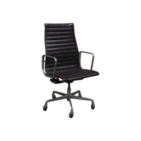 Eames Used Aluminum Group High Back Management Chair, Brown Leather
