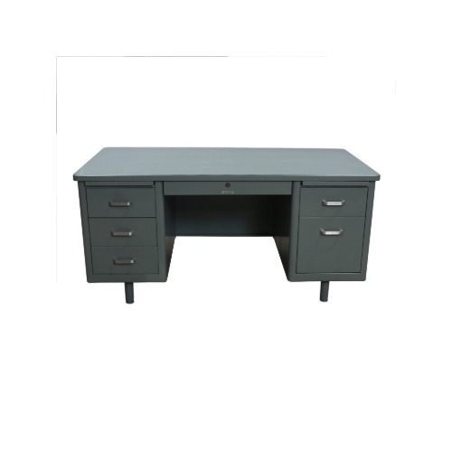 Unknown McDowell & Craig Used Rustic 30×60 Metal Double Pedestal Desk, Gray