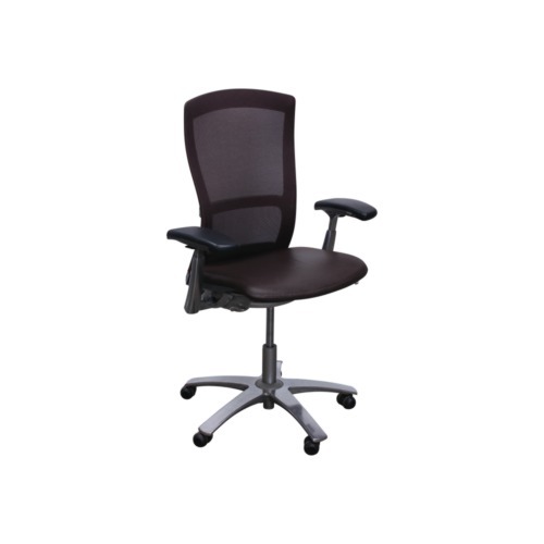 Miller/Knoll Life Used Mesh Back Task Chair, Brown PU Leather Seat