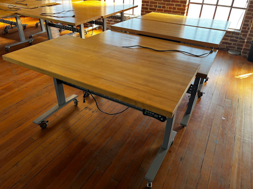 Butcher Block Height-Adjustable Table on Casters - Image 1