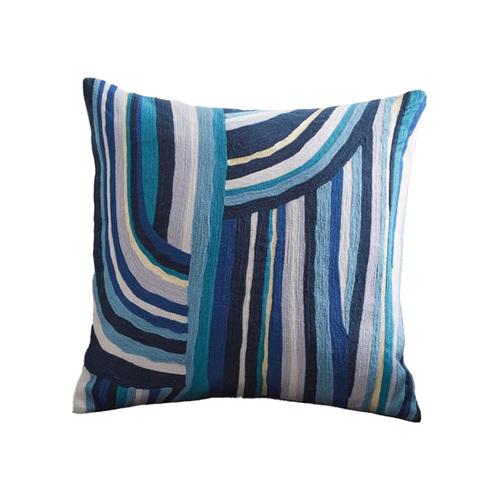 Curvy Stripe Crewel Pillow with Insert - Image 1