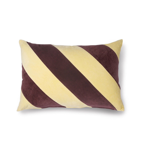 Striped Purple and Yellow Velvet Lumbar Pillow with Insert - Image 1