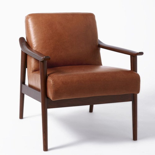Midcentury Show Wood Leather Chair - Thumbnail 2