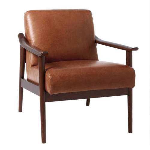 Midcentury Show Wood Leather Chair - Image 1