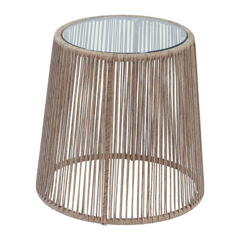 Sand Chat Round Side Table with Glass, Natural - Image 1