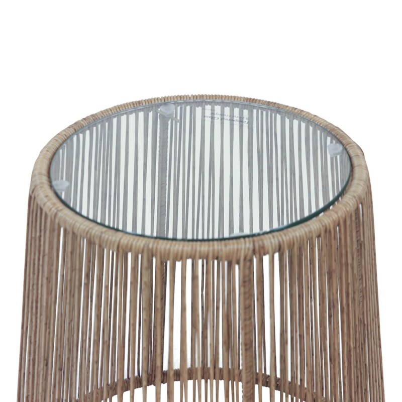 Sand Chat Round Side Table with Glass, Natural - Thumbnail 2