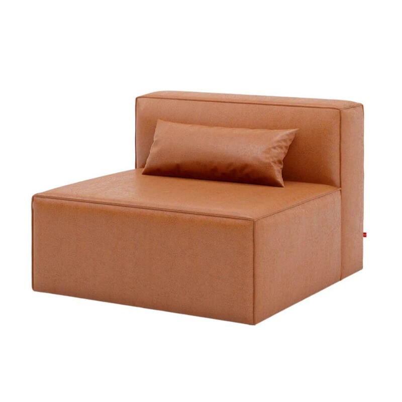 Mix Modular Armless Loung with Pillow 37 1/4"D x 38 1/4"W x 28"H Vegan Appleskin Leather COGNAC - Image 1