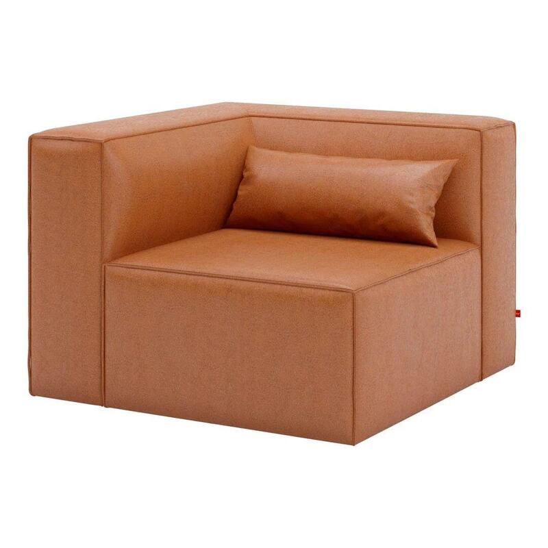Mix Modular Corner Piece with Pillow 37 1/4"D x 37 1/8"W x 28"H Vegan Appleskin Leather COGNAC - Image 1