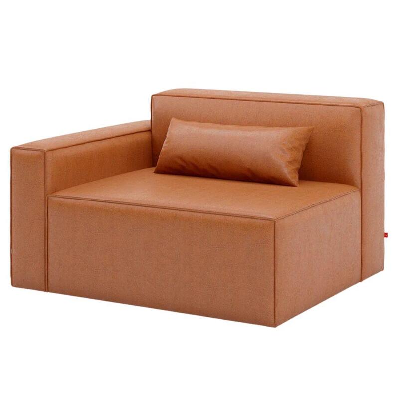 Mix Modular Chair with Pillow- Arm LH Facing 37 1/4"D x 43"W x 28"H Vegan Appleskin Leather COGNAC - Image 1