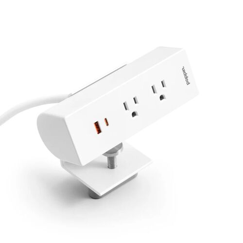 Power Points Outlet, 2 AC, USB-a, USB-c, 6' Cord, White - Image 1