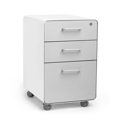 Stow 3-Drawer File Cabinet w/Casters, White+LtGray - Image 1