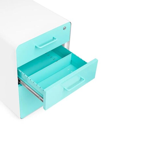 Stow 3-Drawer File Cabinet, White + Aqua - Thumbnail 3
