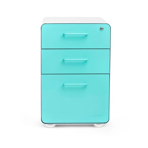 Stow 3-Drawer File Cabinet, White + Aqua - Thumbnail 2