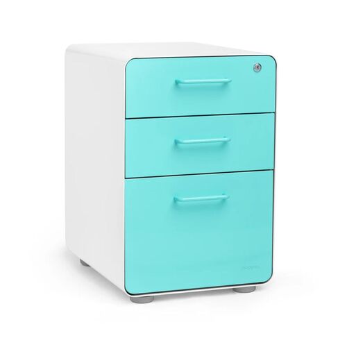 Stow 3-Drawer File Cabinet, White + Aqua - Image 1