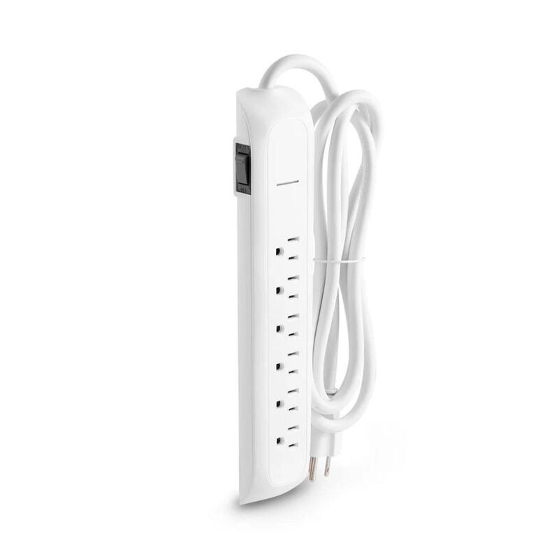 6-Outlet Surge Protector Power Strip, 6' Cord, White - Image 1
