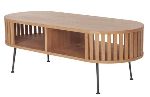 Rounded Wood Slats Oval Coffee Table - Image 1
