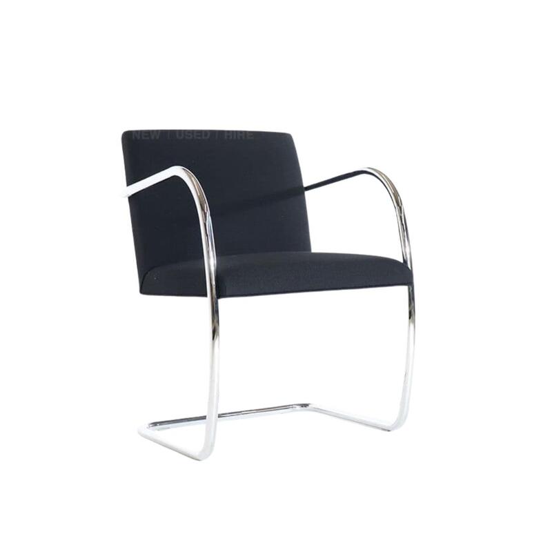 Knoll Bruno polished aluminium cantilever visitor/meeting chair upholstered in black fabric - Thumbnail 2