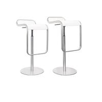 Polished aluminium counter height stool with seat upholstered in white leather
