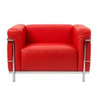Armchair upholstered in red leather