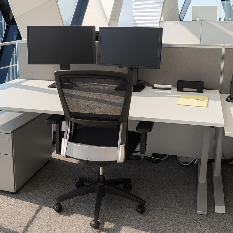 Grey laminate rectangular height adjustable desk.  - Image 1