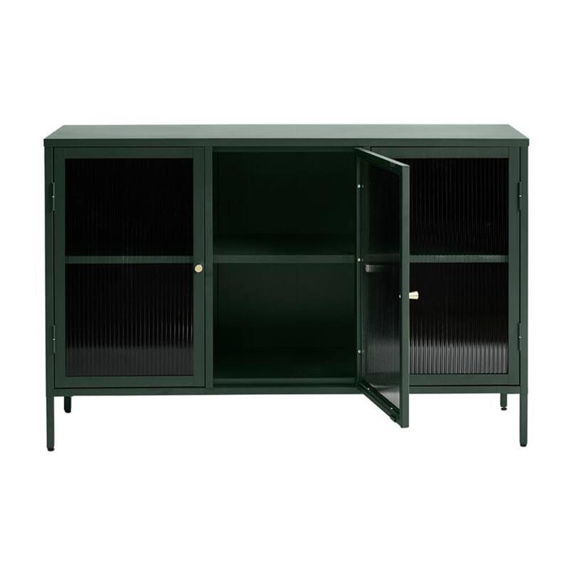 Modern Tempered Fluted Glass & Steel Sideboard - Image 1