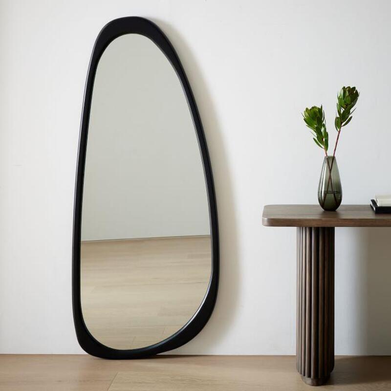 Mid-Century Asymmetrical Wood Floor Mirror - Image 1