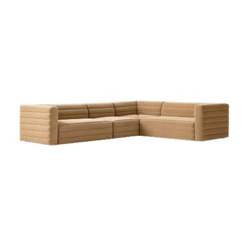 Strato 4-Piece L-Shaped Camel Brown Velvet Sectional Sofa - Image 1