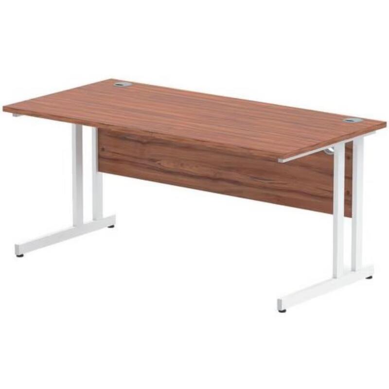 Senator 1600 desks with walnut top and white legs.  - Image 1