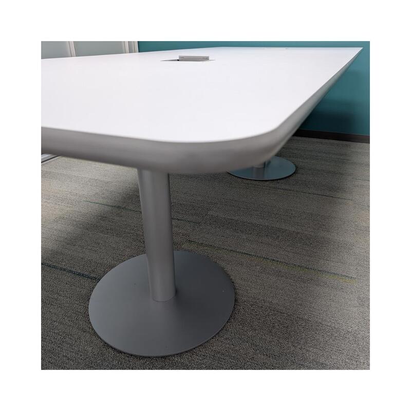 Standing 12 Ft Used Tapered Conference Table w Power Grommets, White - Thumbnail 3