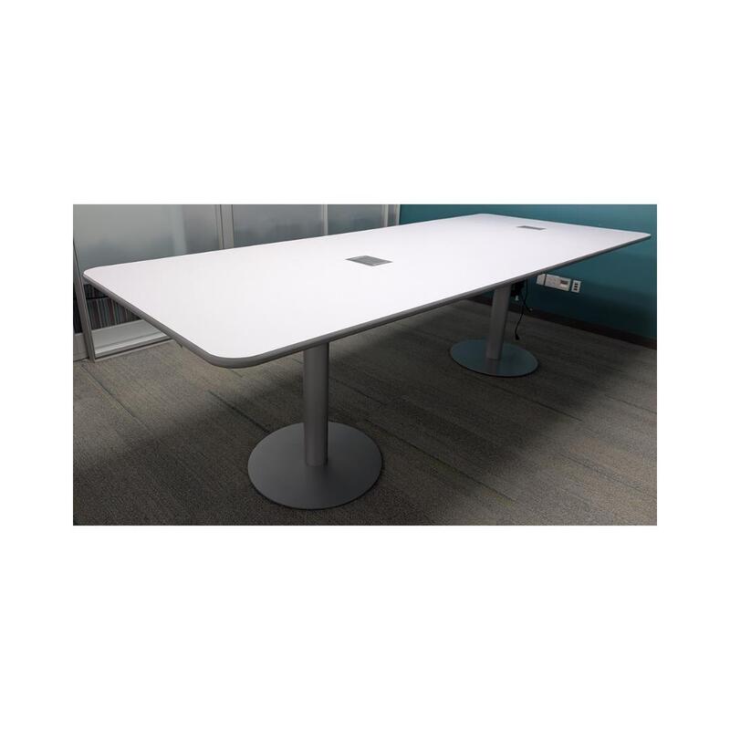 Standing 12 Ft Used Tapered Conference Table w Power Grommets, White - Thumbnail 2