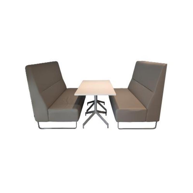 Used Banquet Set w Two Benches and 30×48 Cafe Table, Gray and White - Image 1