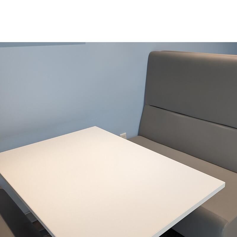 Used Banquet Set w Two Benches and 30×48 Cafe Table, Gray and White - Thumbnail 3