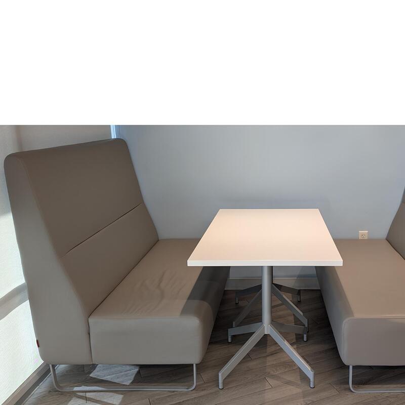 Used Banquet Set w Two Benches and 30×48 Cafe Table, Gray and White - Thumbnail 5
