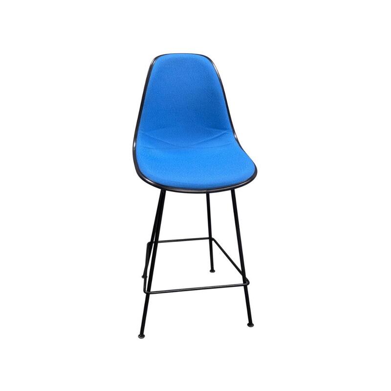 Eames Used Molded Plastic Stool, Blue and Black - Image 1