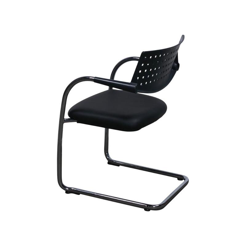 Visavis Citterio Used Mid Century Modern Stack Chair, Genuine Black Leather Seat - Thumbnail 3