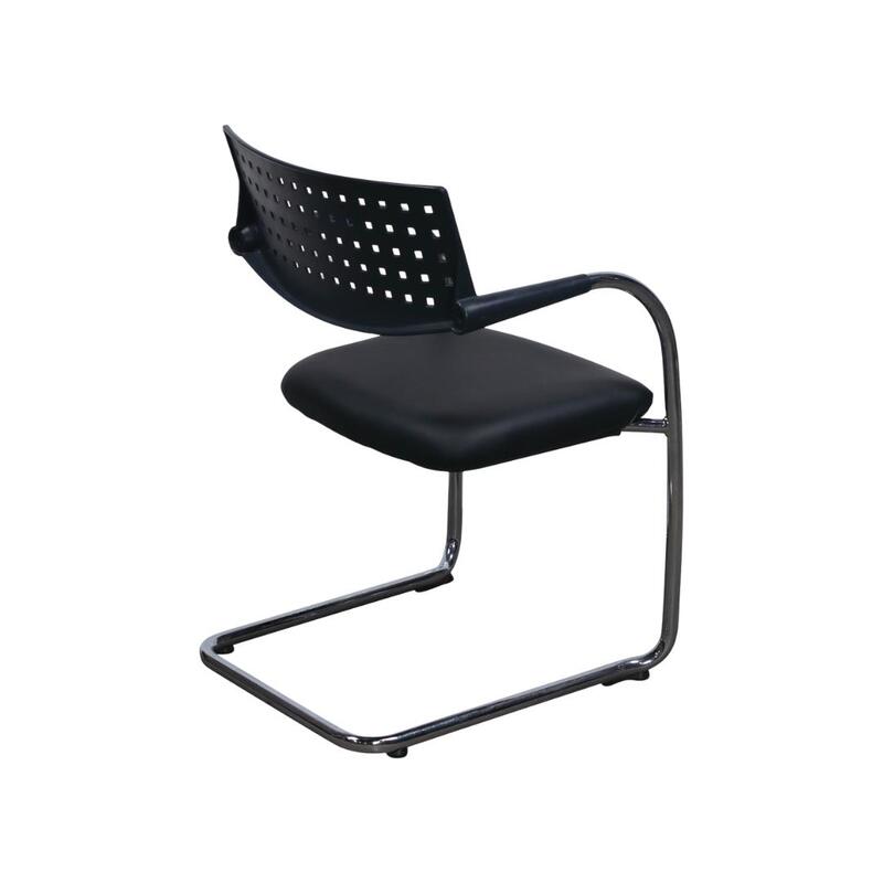 Visavis Citterio Used Mid Century Modern Stack Chair, Genuine Black Leather Seat - Thumbnail 2