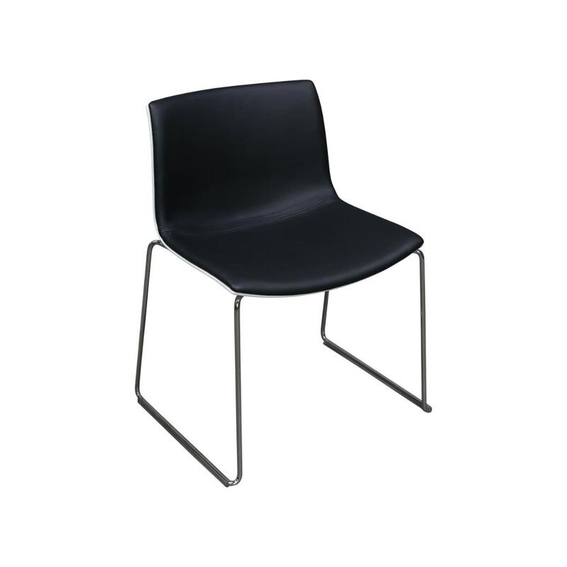 Catifa 46 Used Stack Chair, White and Black Satin PU Leather - Image 1