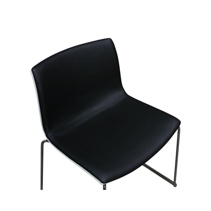 Catifa 46 Used Stack Chair, White and Black Satin PU Leather - Thumbnail 3