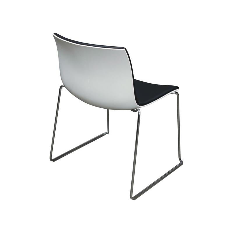 Catifa 46 Used Stack Chair, White and Black Satin PU Leather - Thumbnail 2
