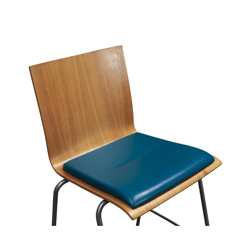 Used Wood Stack Stool w Cushion Seat, Turquoise Faux Leather - Thumbnail 3