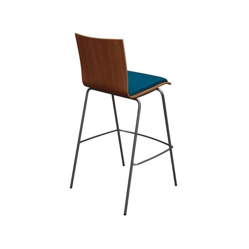 Used Wood Stack Stool w Cushion Seat, Turquoise Faux Leather - Thumbnail 2