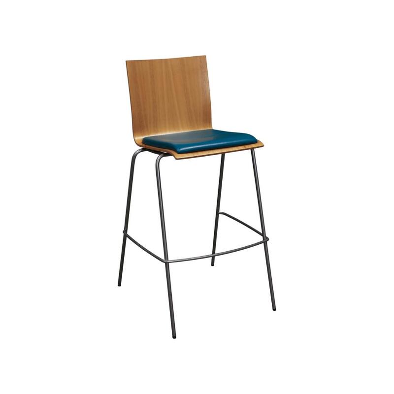 Used Wood Stack Stool w Cushion Seat, Turquoise Faux Leather - Image 1