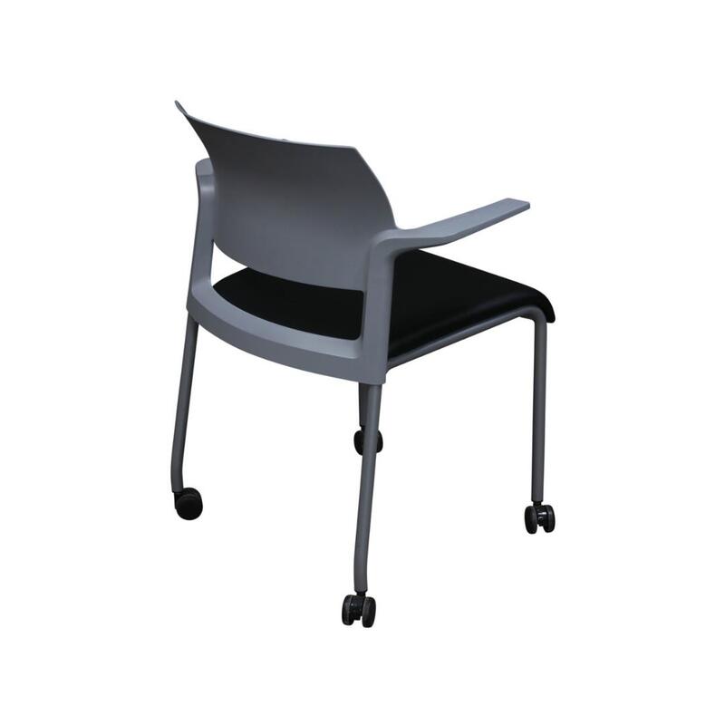 Move Used Gray Mobile Stack Chair w Arms, Black Satin PU Leather Seat - Thumbnail 2