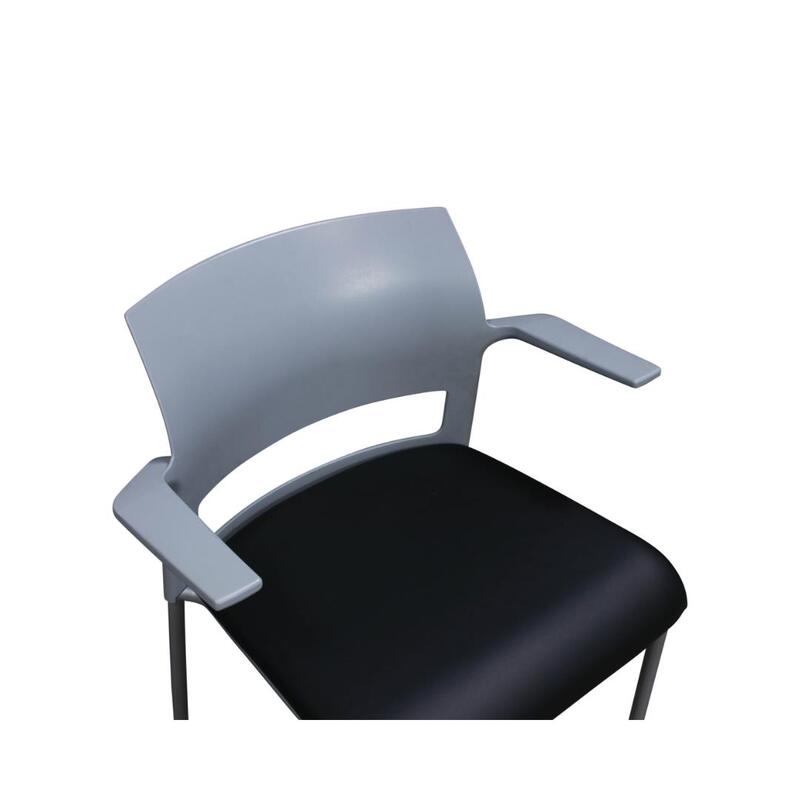 Move Used Gray Stack Chair w Arms, Black Satin PU Leather Seat - Thumbnail 3