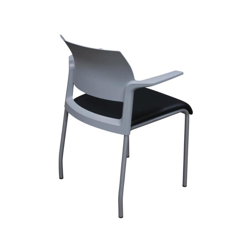 Move Used Gray Stack Chair w Arms, Black Satin PU Leather Seat - Thumbnail 2