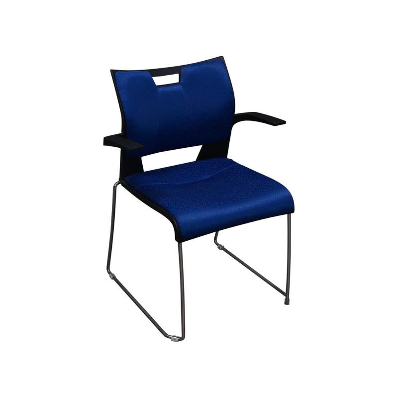Global Duet Used Stack Chair with Padded Seat, Blue and Black - Image 1