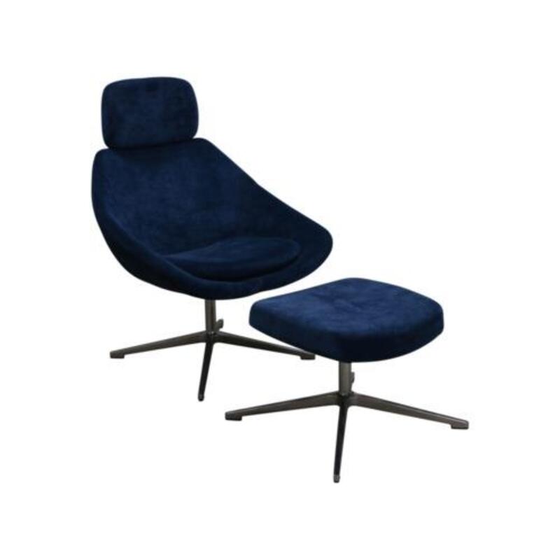 Allermuir Open Used Guest Chair w Headrest and Ottoman, Navy Blue - Image 1