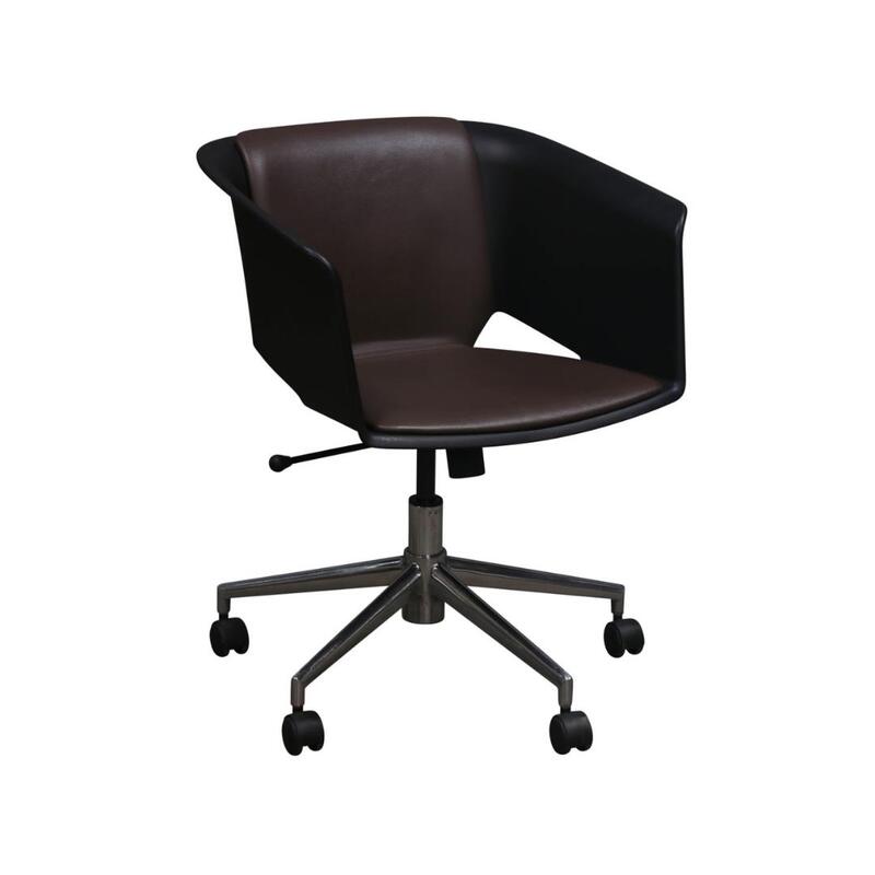 Lotus Swivel Used Leather Conference Chair, Brown - Image 1